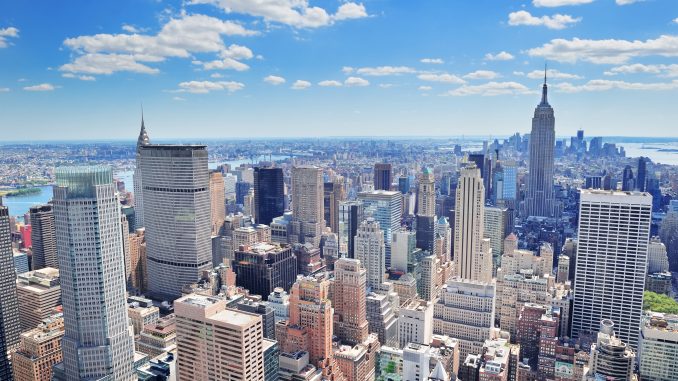 ew York City Manhattan midtown aerial panorama view