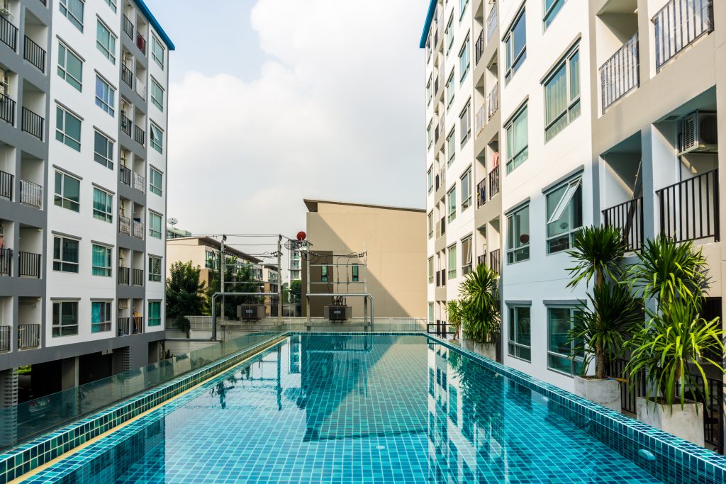 Swimming pool in a condominium building