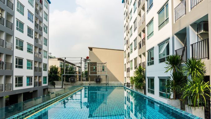 Swimming pool in a condominium building