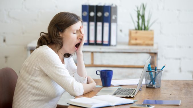 a woman yawning