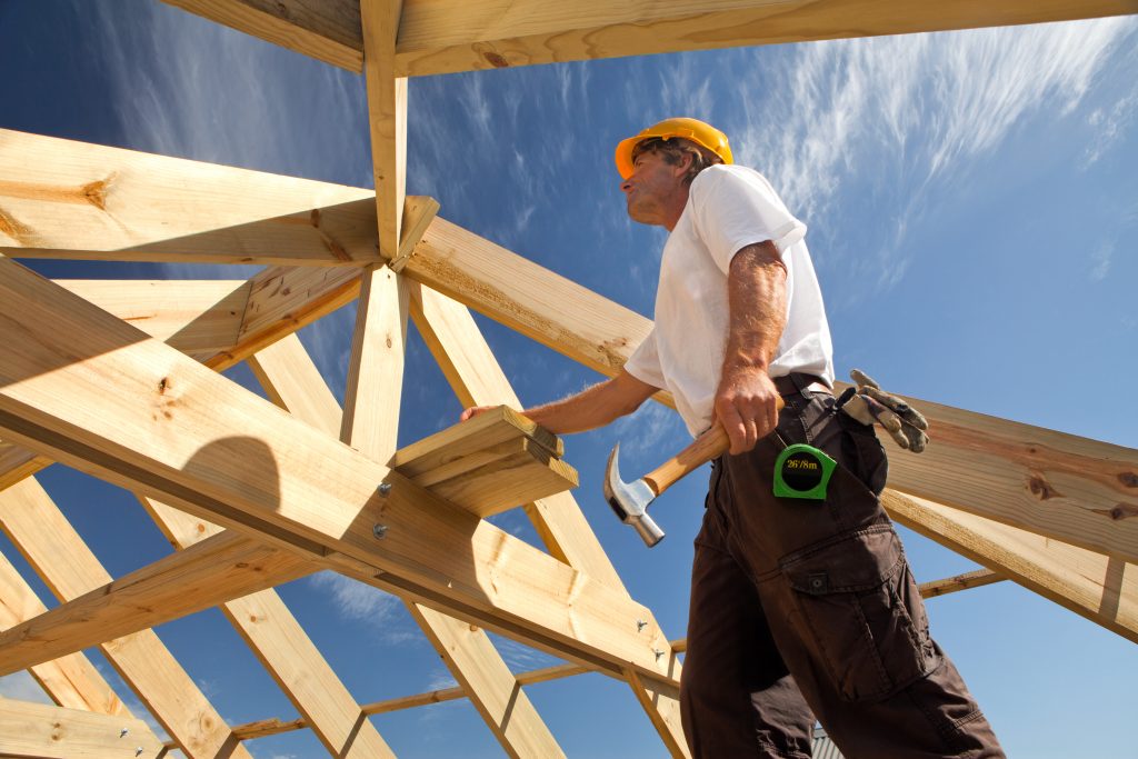 Construction worker holding a hammer