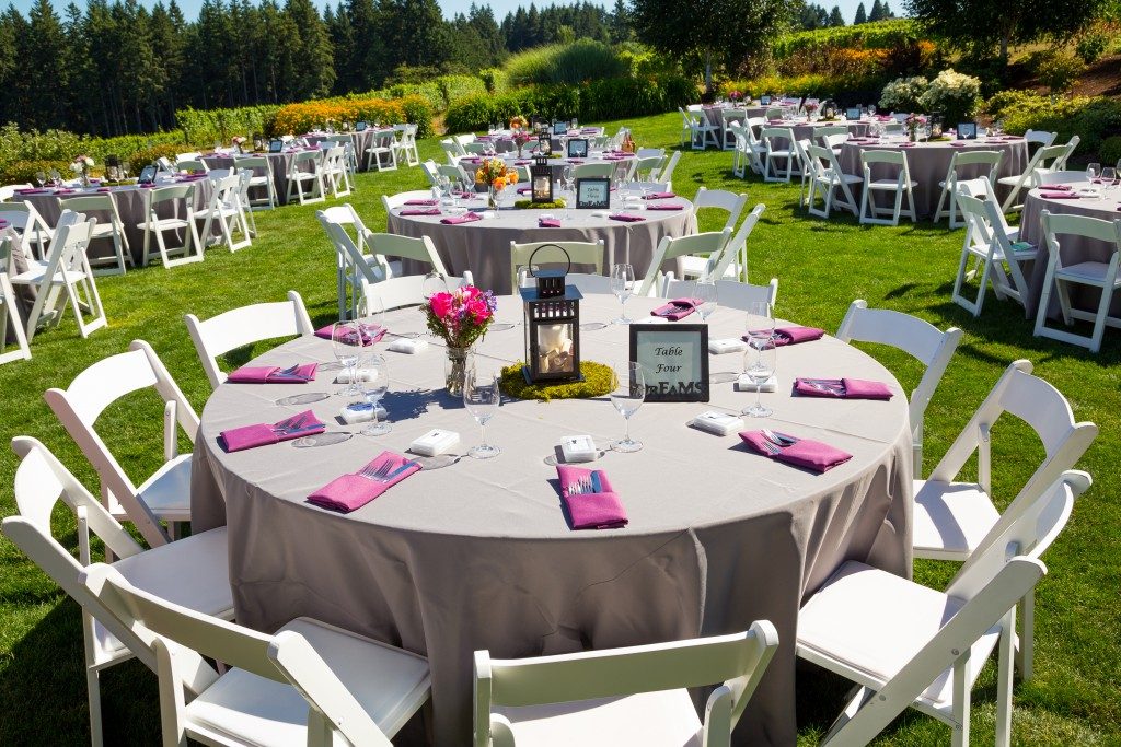 wedding reception at an outdoor venue vineyard