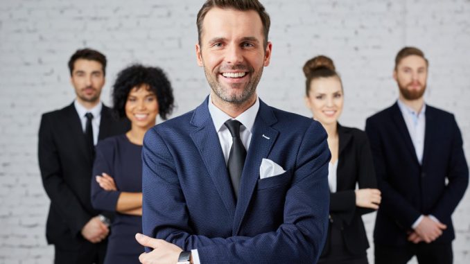 power posing employees dressed in corporate attire