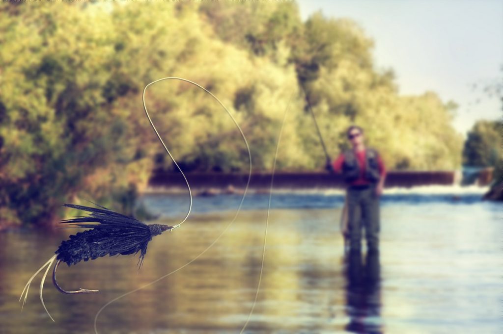 Finging lure on a fishing creek