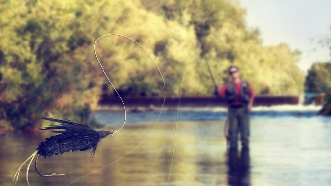 Finging lure on a fishing creek