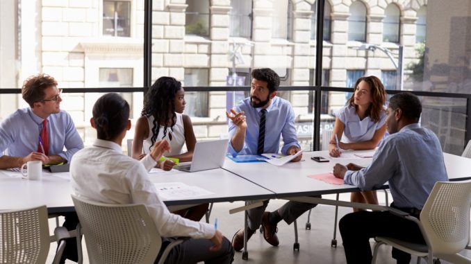 Employees in a meeting