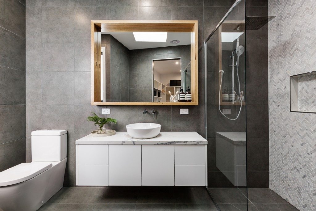 modern bathroom with gray tiles