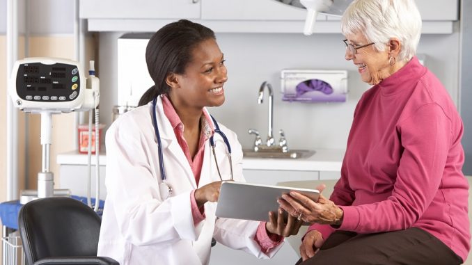 elderly woman at the doctor's office