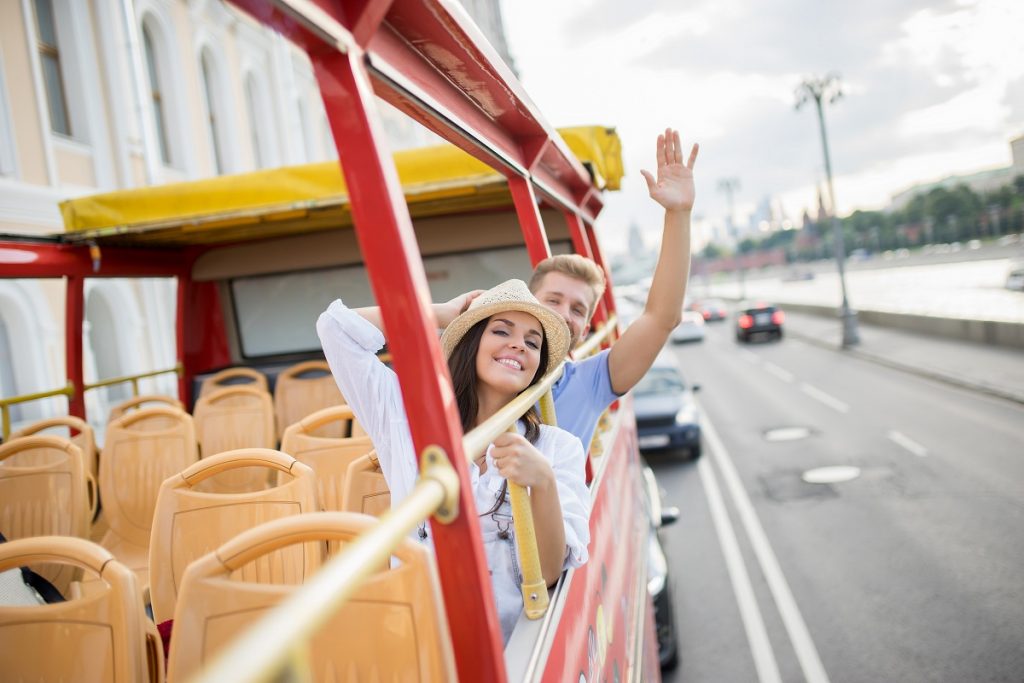 couple on a tour bus