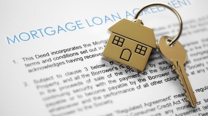 Mortgage loan form with house key