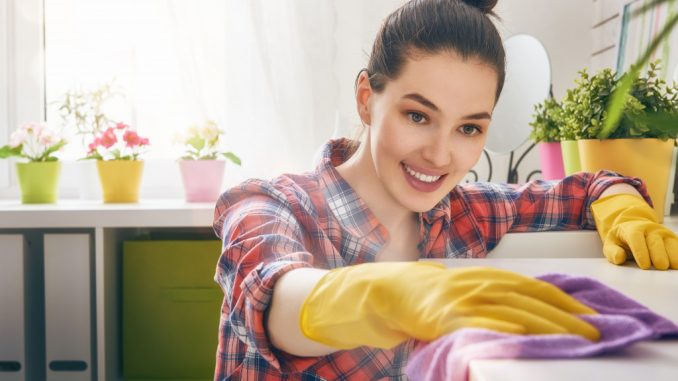 woman cleaning house