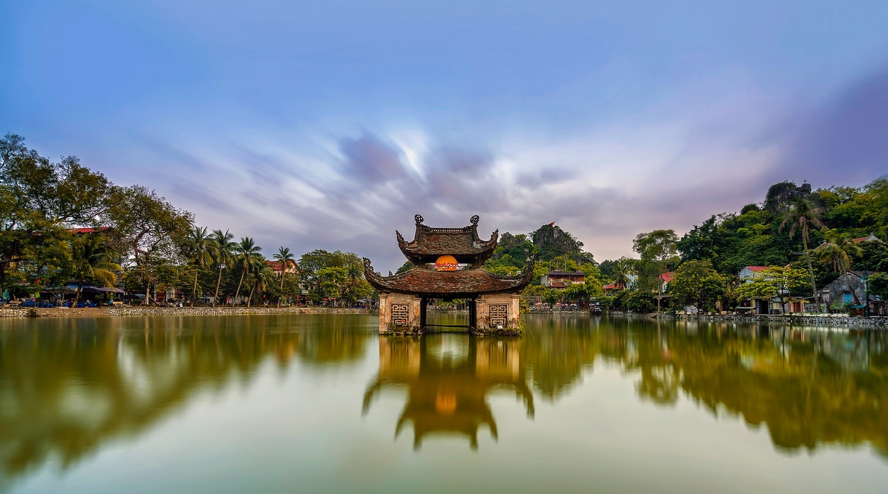 a temple in the middle of a lake