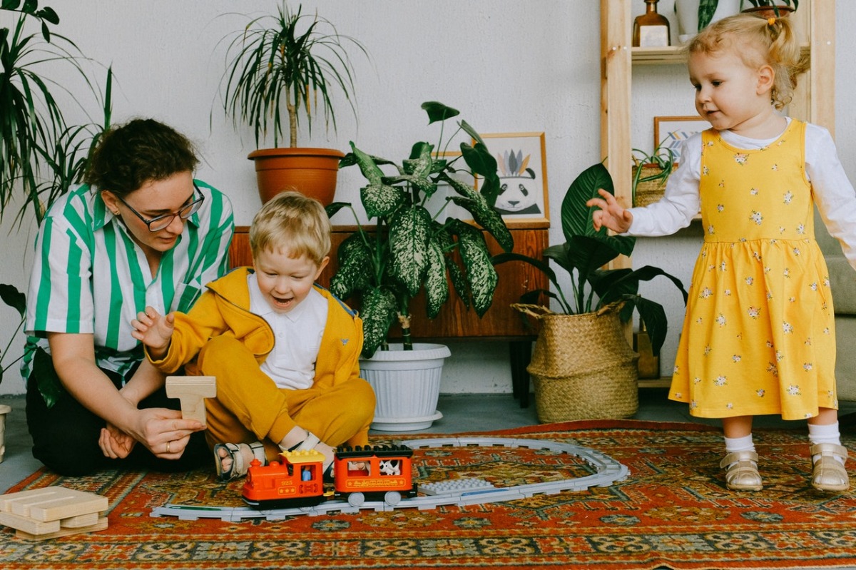 family playing with trains