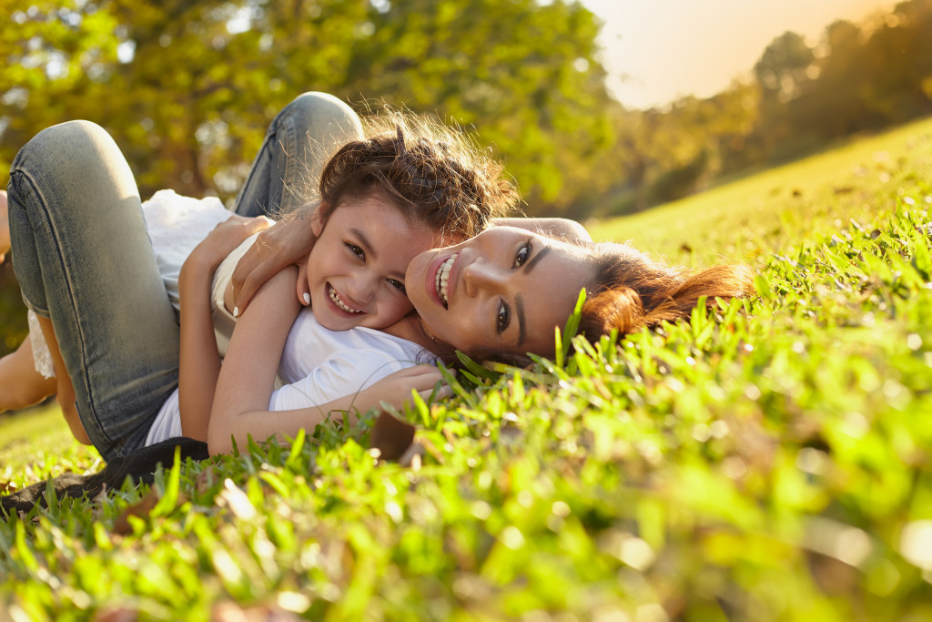 mother and daughter outdoors