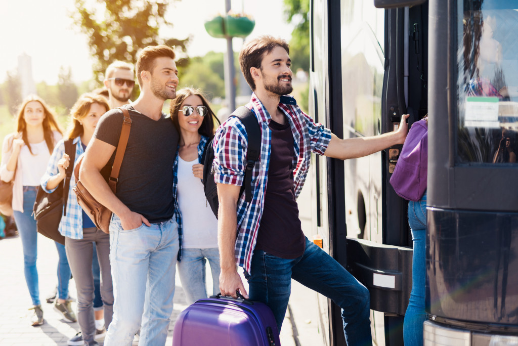 boarding a travel bus