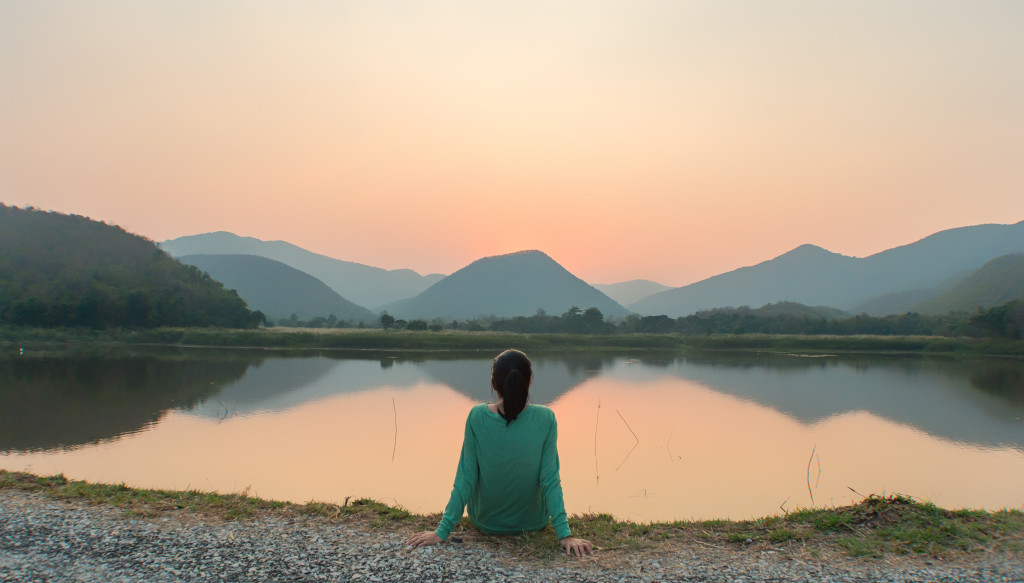 female traveler relaxing